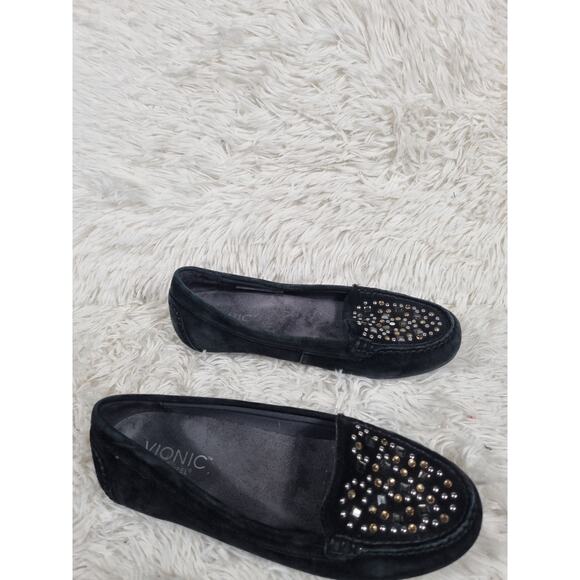 Vionic Shoes Womens Size 6 Black Suede Loafers Stud Embellished Slip On Flats - Picture 6 of 9